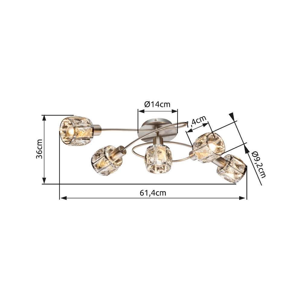 Lampe de plafond Kris 5-cinq nickels légers Globo 9007371369256