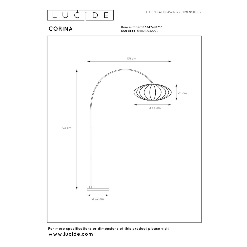 Lampe à arc Corina brun sable Lucide 5411212032072