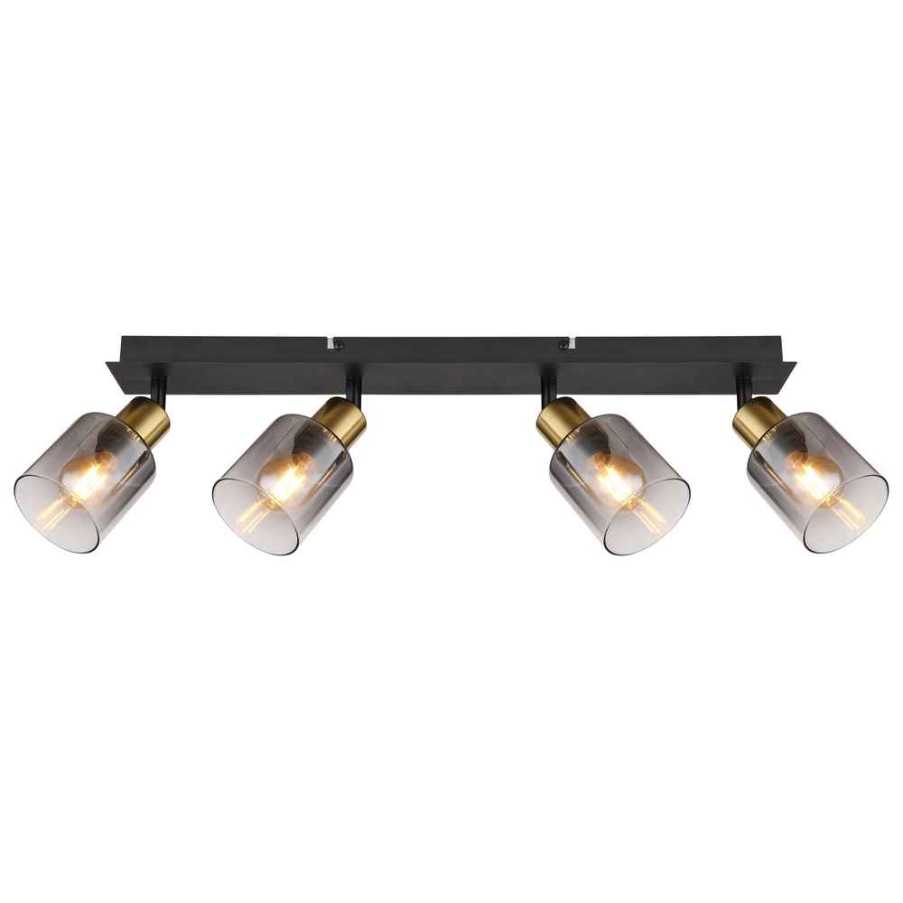 Lampe de plafond à 4 lumières Hollsy noir avec verre fumé Globo 9007371451852