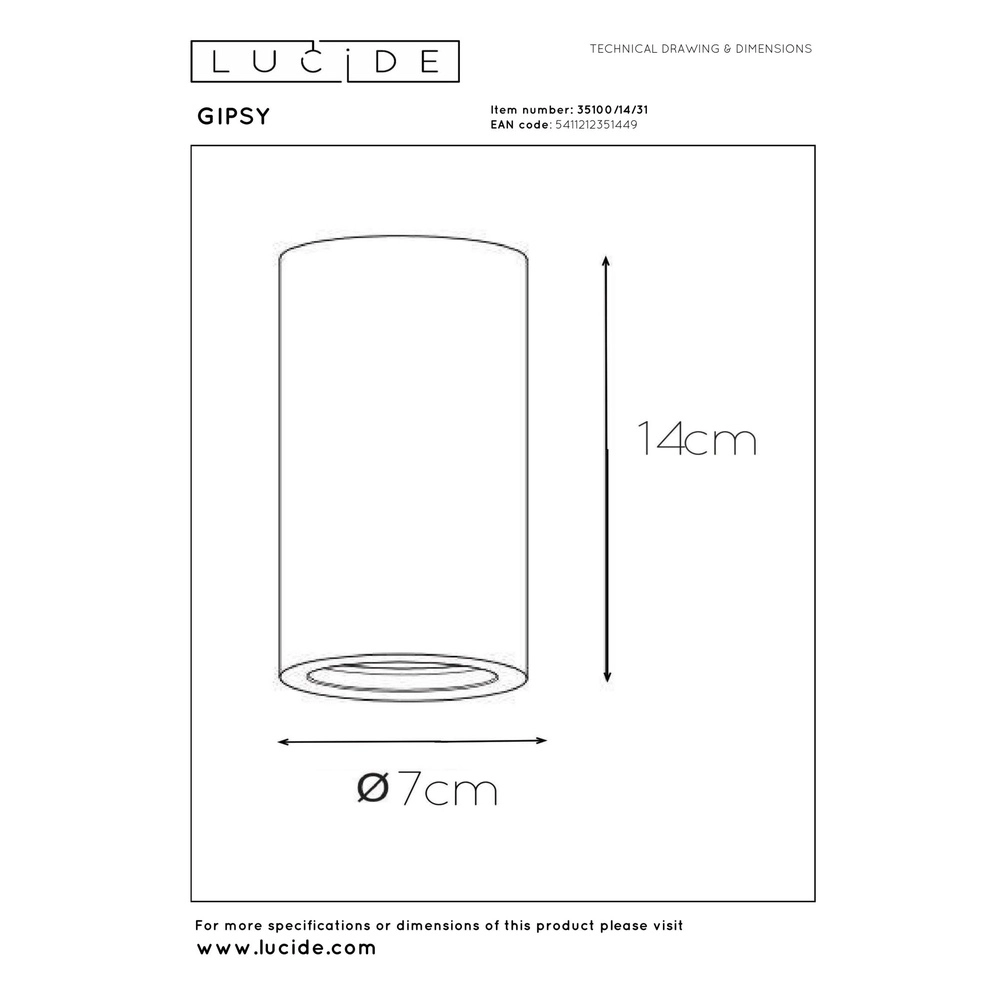 Projecteur de plafond Gipsy 14 cm de blanc Lucide 5411212351449