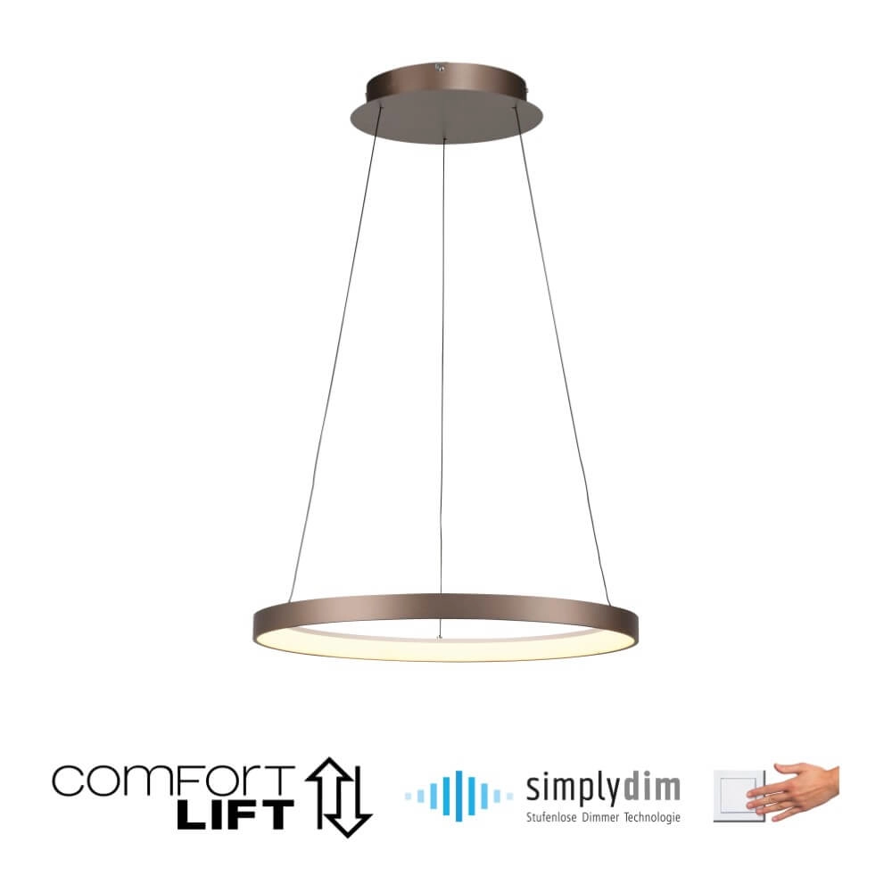 Lampe suspendue ronde Hoop brun Paul Neuhaus 4012248384701