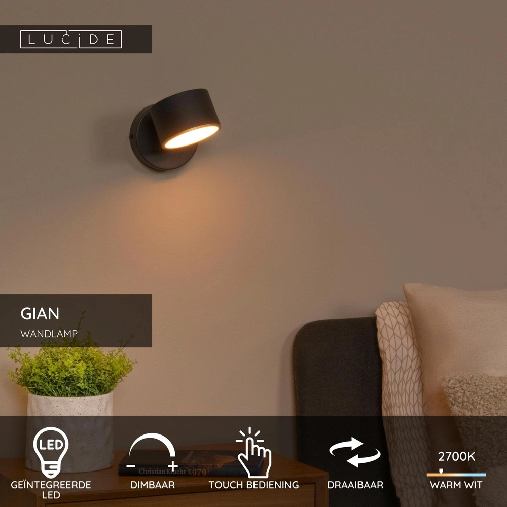 Lampe murale Gian Noir Lucide 5411212441997