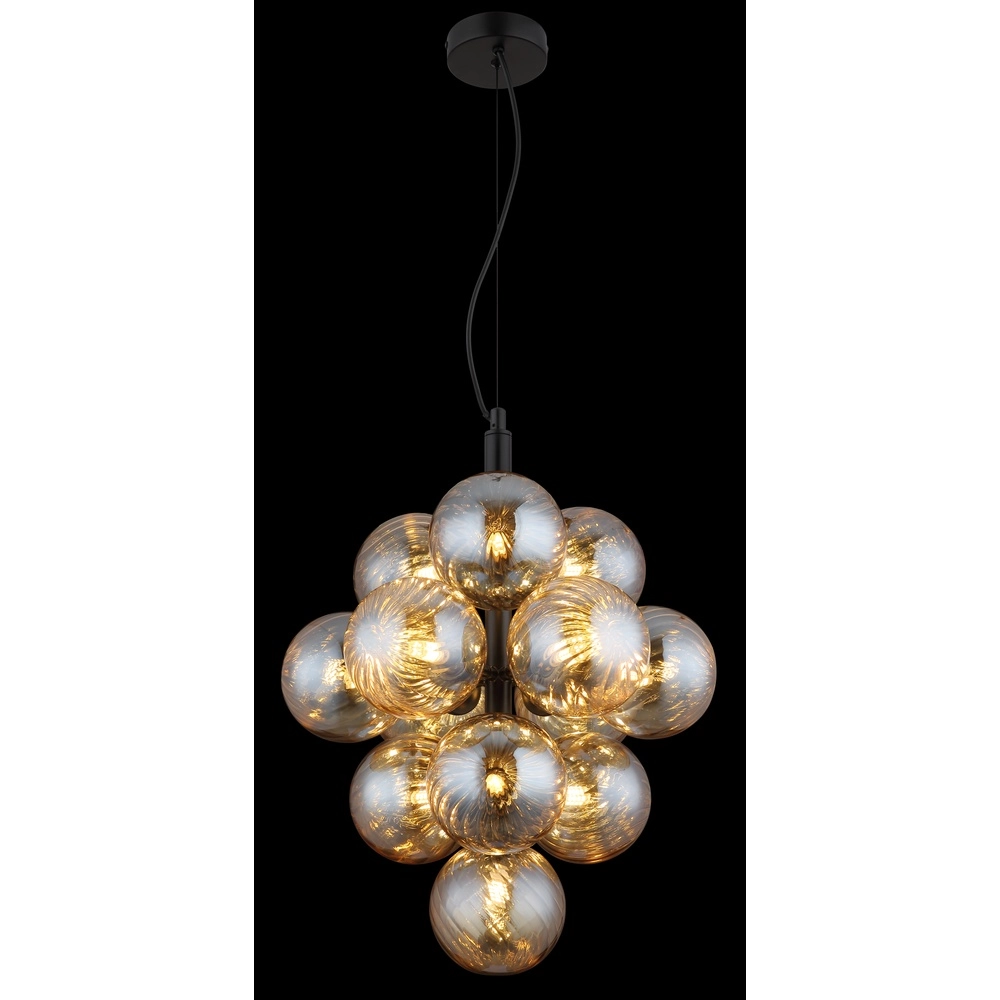 Lampe pendante noire Conor avec verre ambré Globo 9007371509188