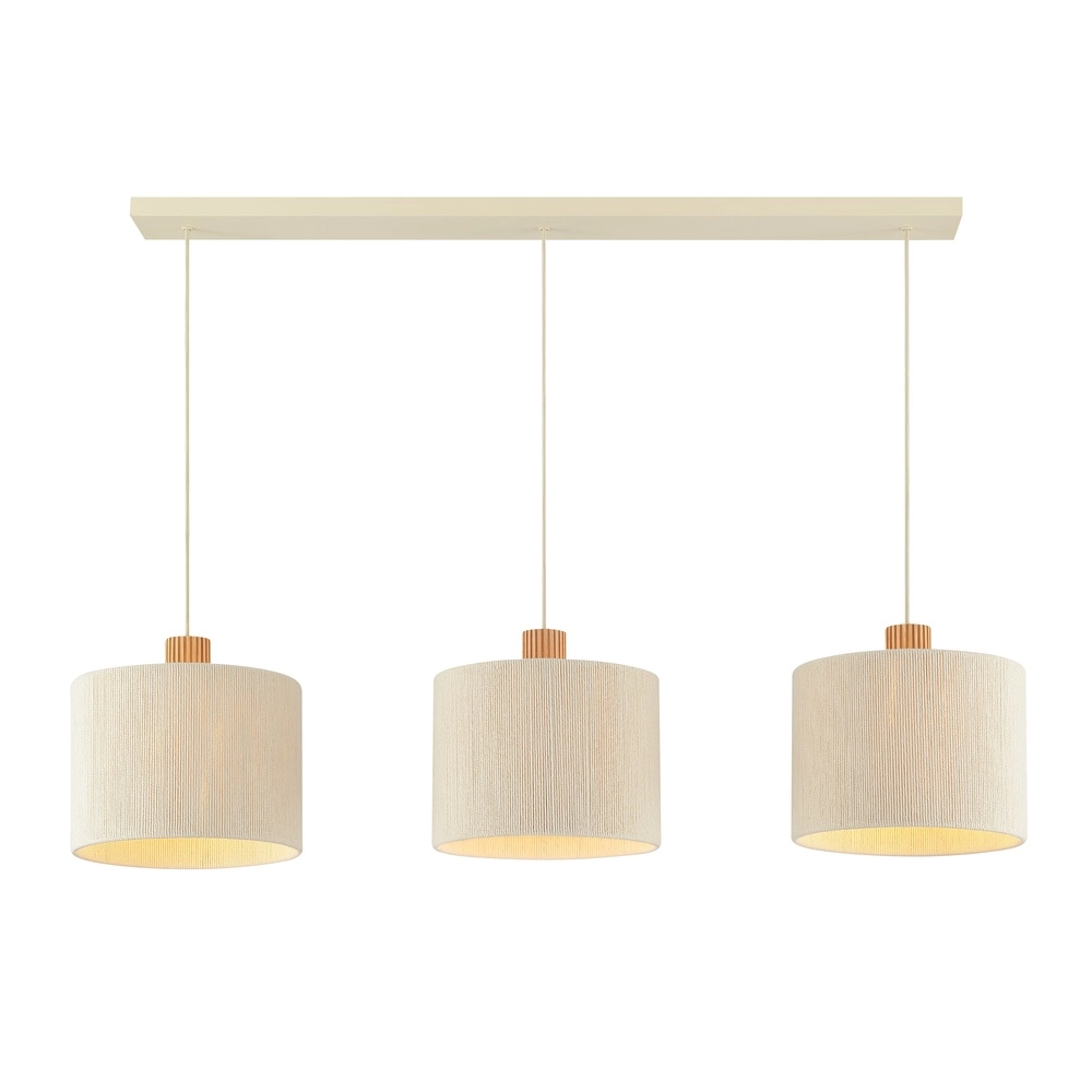 Lampe suspendue beige Arlo Avec des triples en bois Japandi