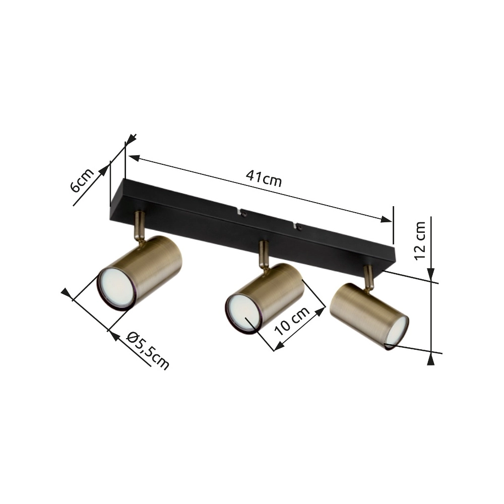 Lampe de plafond à 3 lampes Robby noir avec bronze Globo 9007371442980