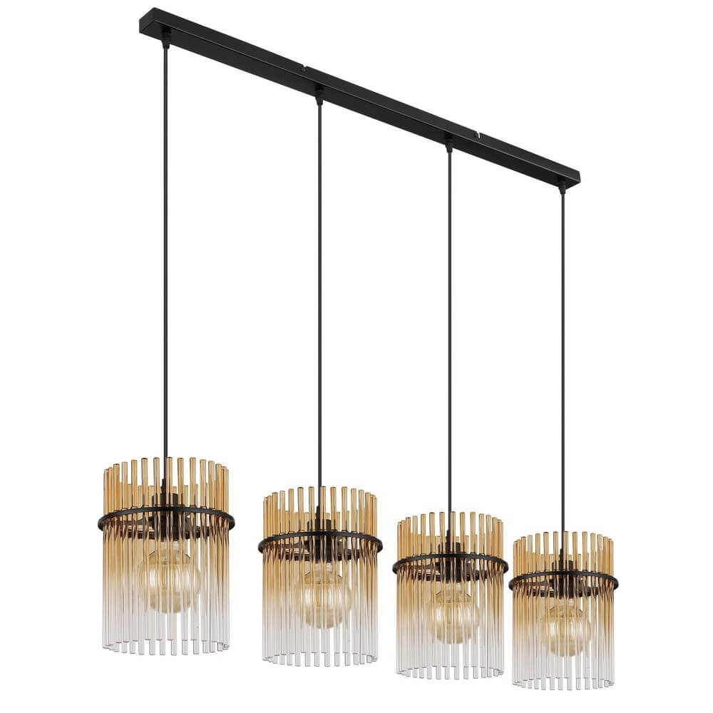 Suspension noire Gorley avec verre ambré 4 lumières Globo 9007371474998