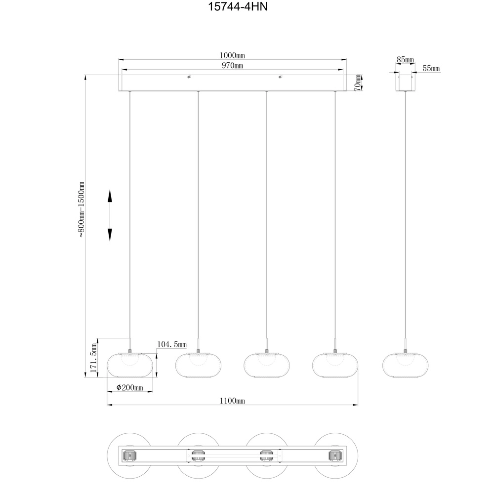 Lampe pendante de conception Quintara Nickel 4-léger Globo 9007371462322