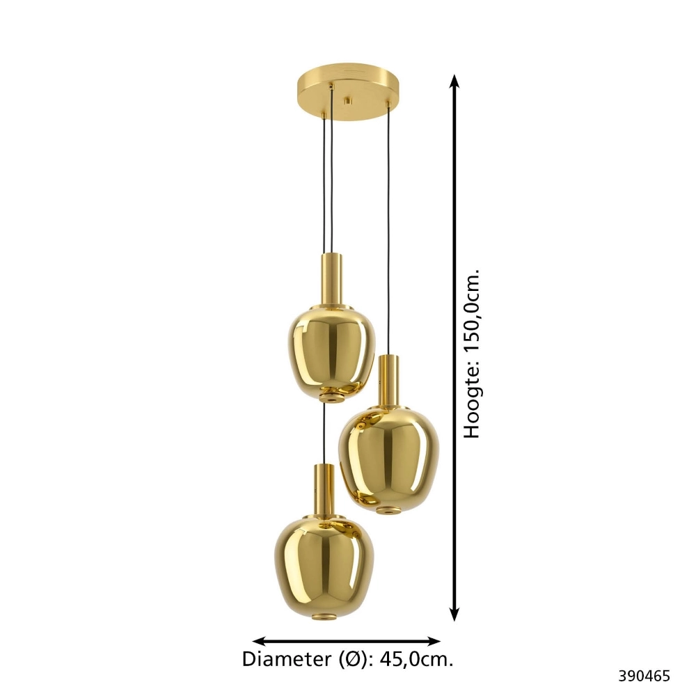 3-light pendant lamp Fruitera gold Ø 45cm Stars of Light 9008606360055