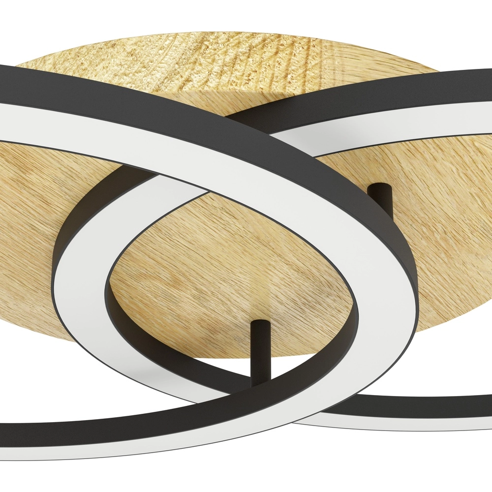 Lampe de plafond Zigbee Lomaltas-Z noir avec aspect bois - rond Eglo 9008606327898