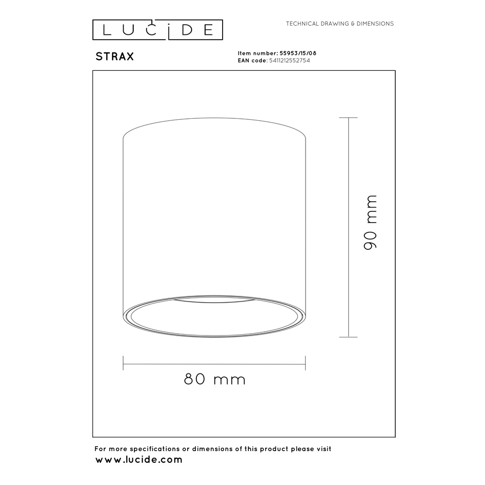 Emplacement monté en surface Straxx gris Ø 8cm Premium by Lucide 5411212552754
