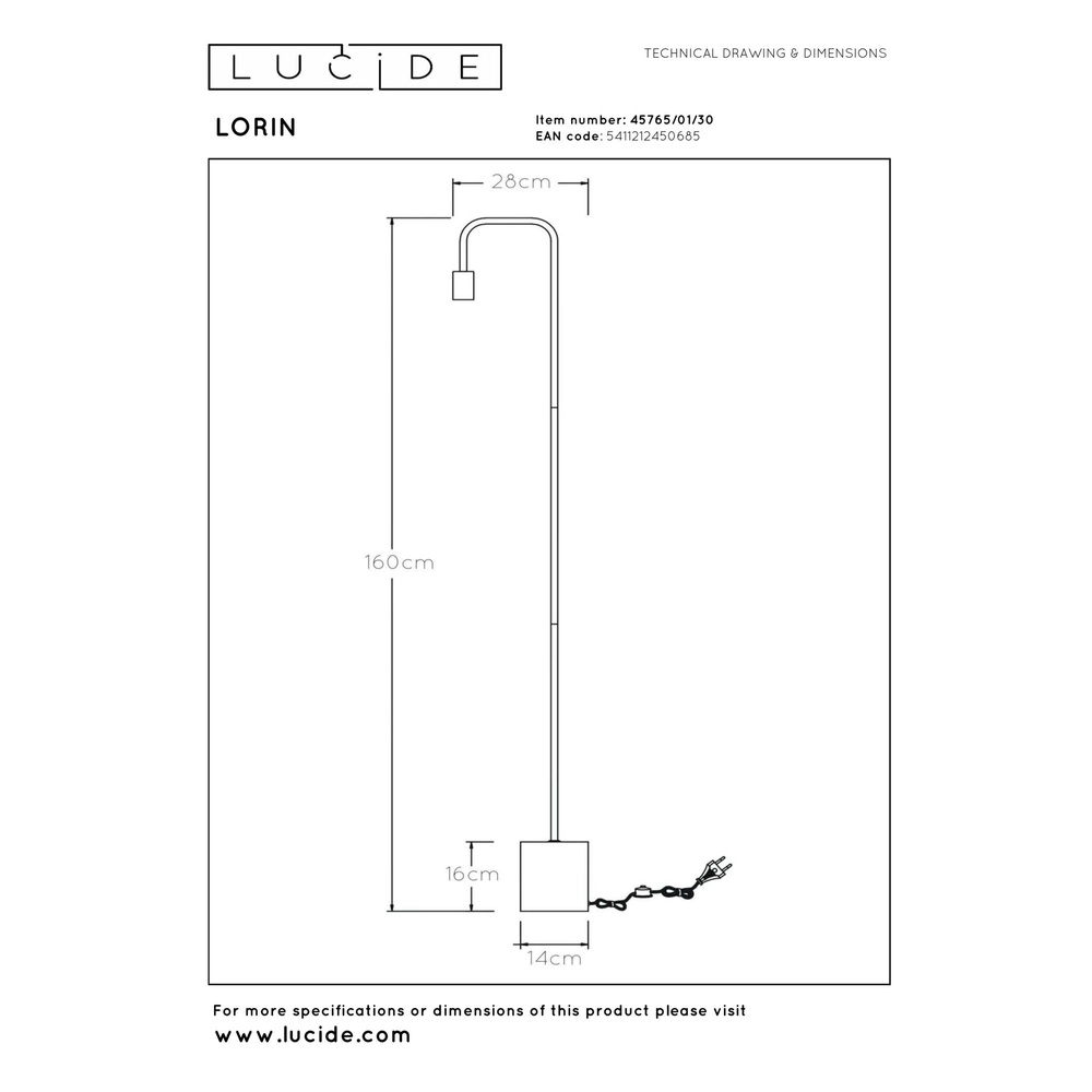 Lampe de pied Lorin Noir Lucide 5411212450685