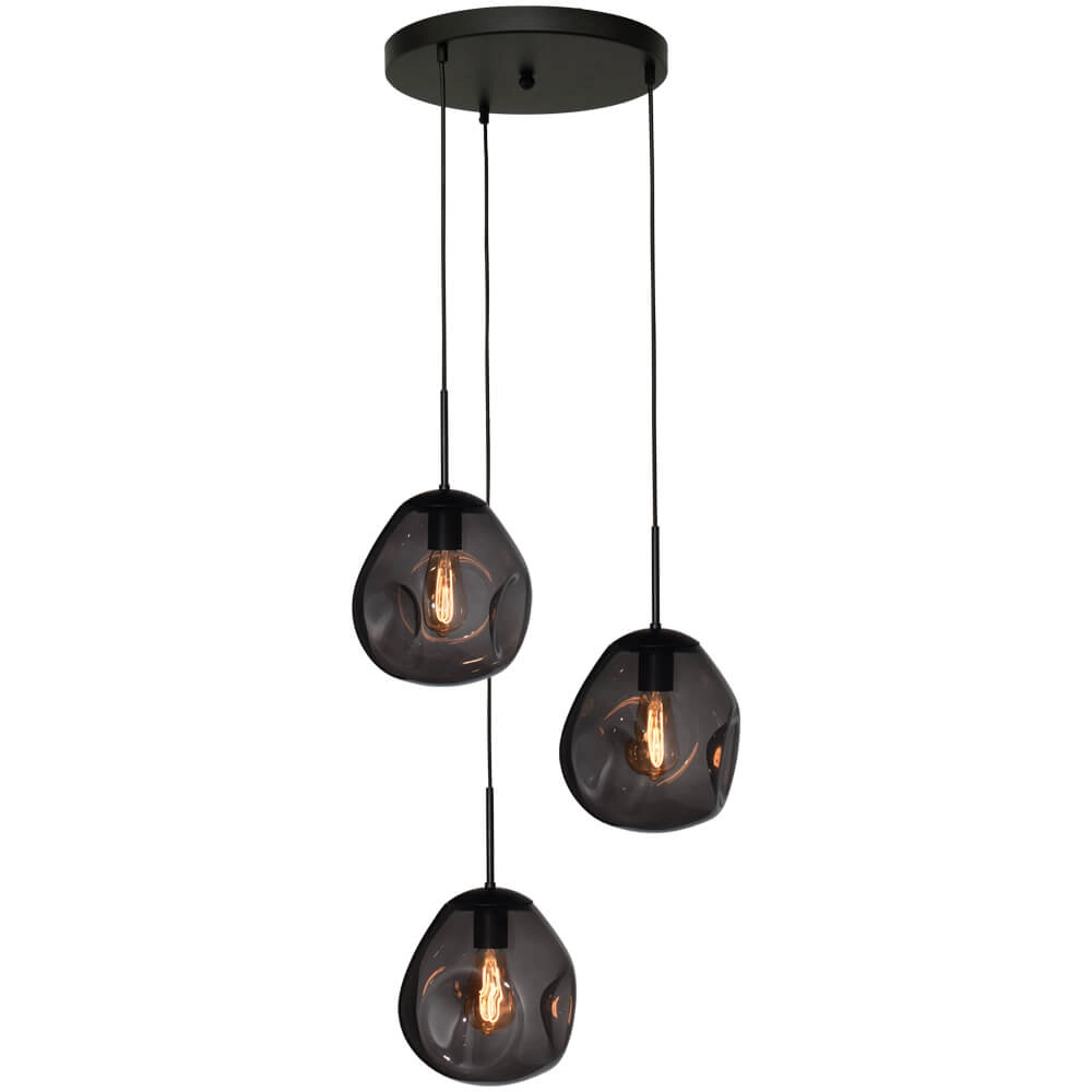 Lampe suspendue Lava 3x verre à fumée Ø 24cm Lampe suspendue Lava 3x verre à fumée Ø 24cm