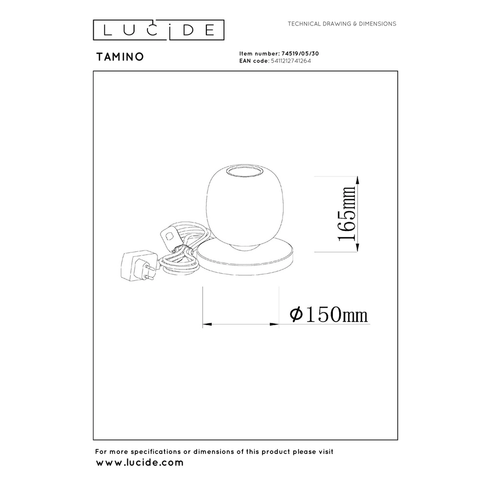 Lampe de table Tamino Noir Lucide 5411212741264