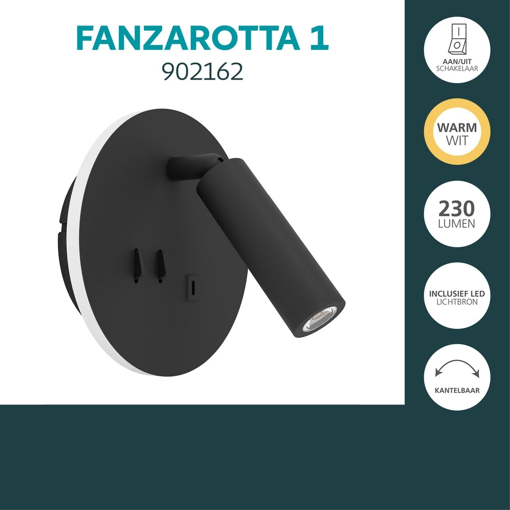 Lampe de chevet Fanzarotta 1 Rond noir Eglo 9008606356829