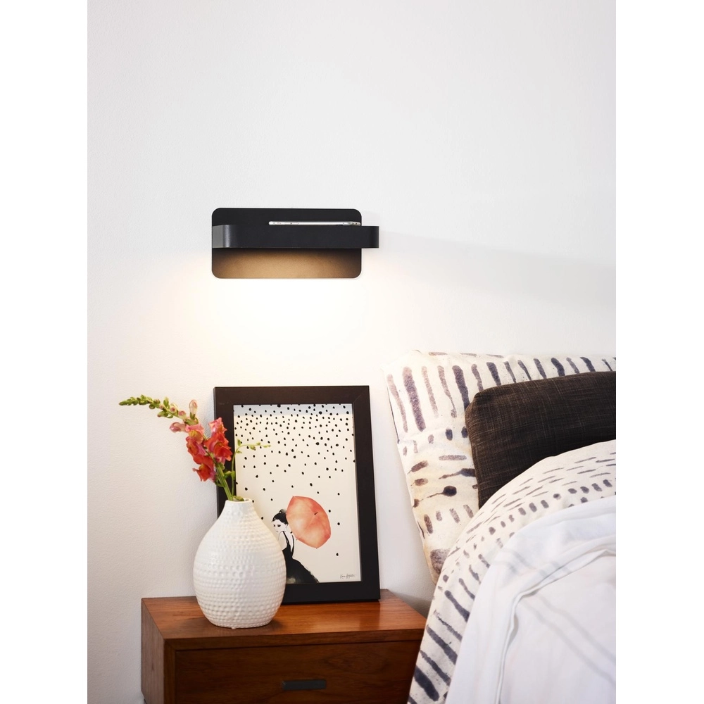 Lampe de chevet Atkin avec point de charge USB noir Lucide 5411212770820