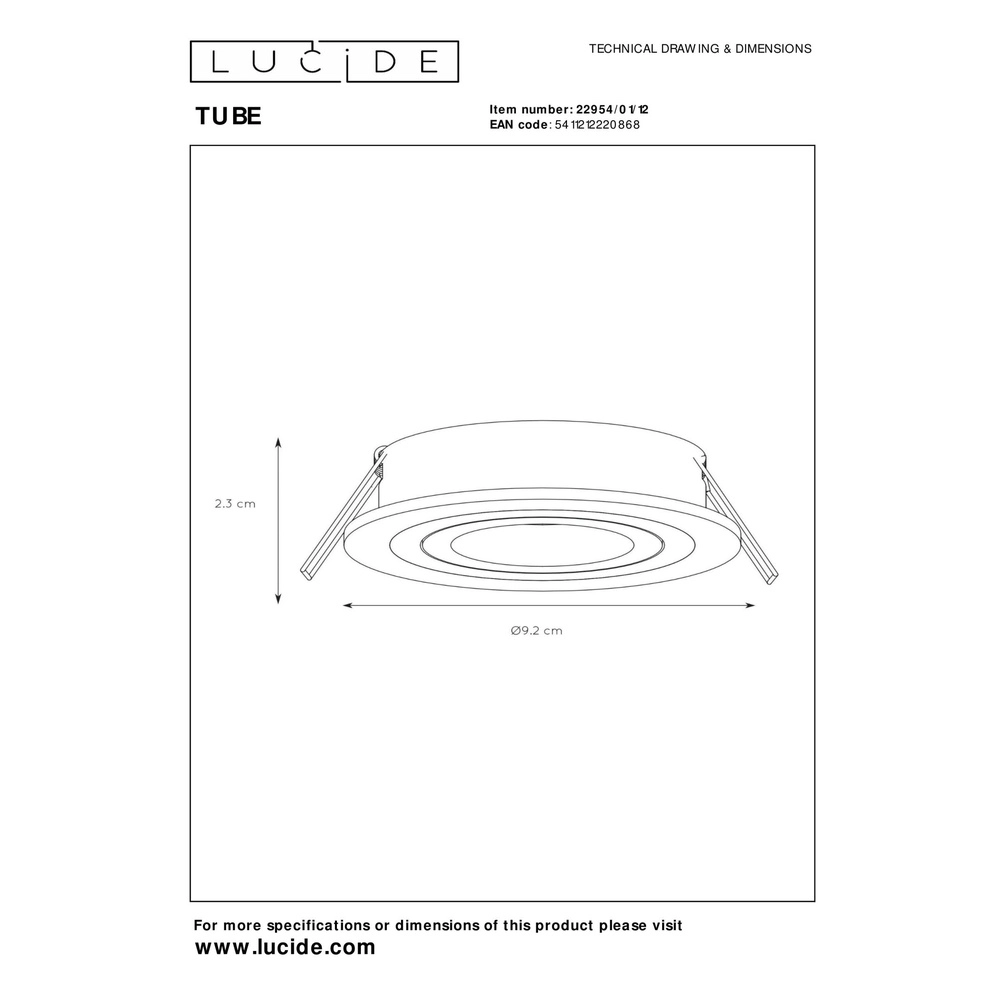 Projecteur encastré Tube chrome Ø 9,2cm Lucide 5411212220868