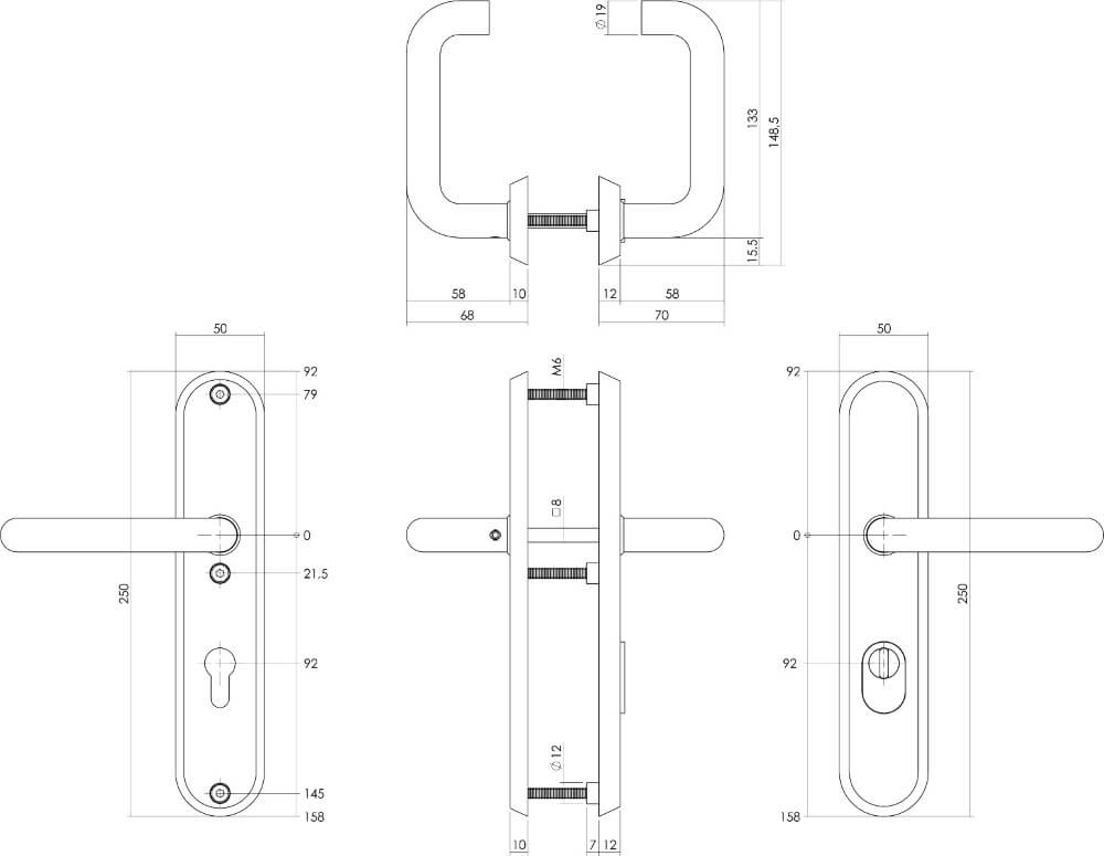 Quincaillerie de porte dérobée Aurano protection anti-traction PC 92mm arrondi noir Intersteel 8714186429198