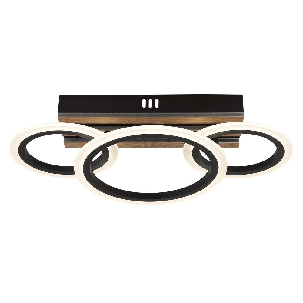 Lampe de plafond Blevins Noir avec 3 anneaux en bois Globo 9007371575169