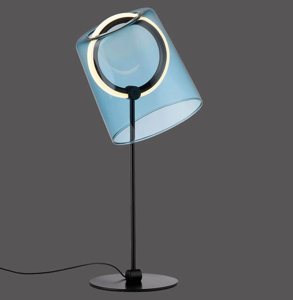 Lampe de table Zula noir avec verre bleu Paul Neuhaus 4012248385883