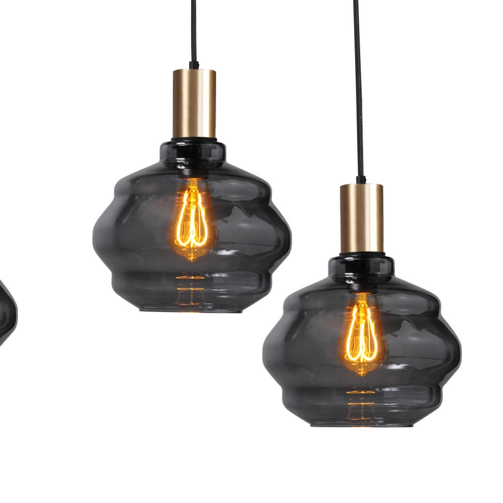 Lampe suspendue 6 lumières - dorée - Porto avec des verres à fumée Ball Masterlight 8718121270463