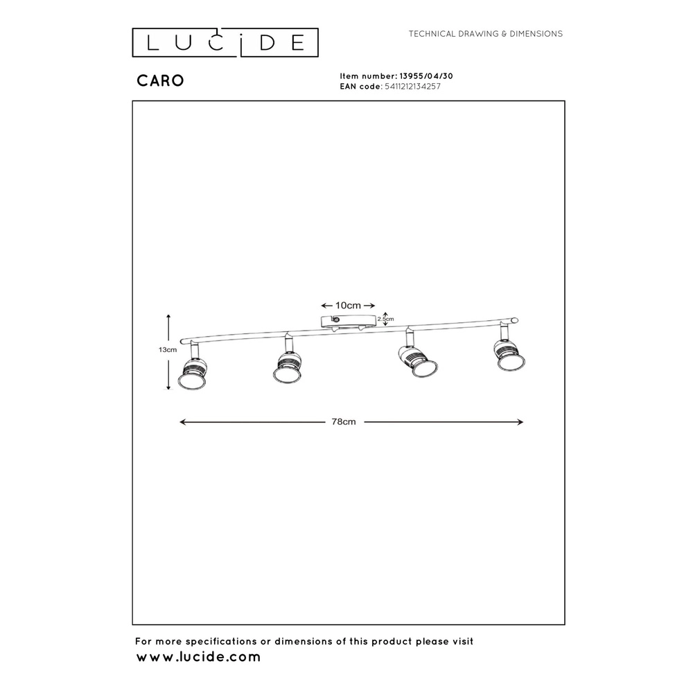 Projecteur de plafond Caro Noir à 4 lumières Lucide 5411212134257