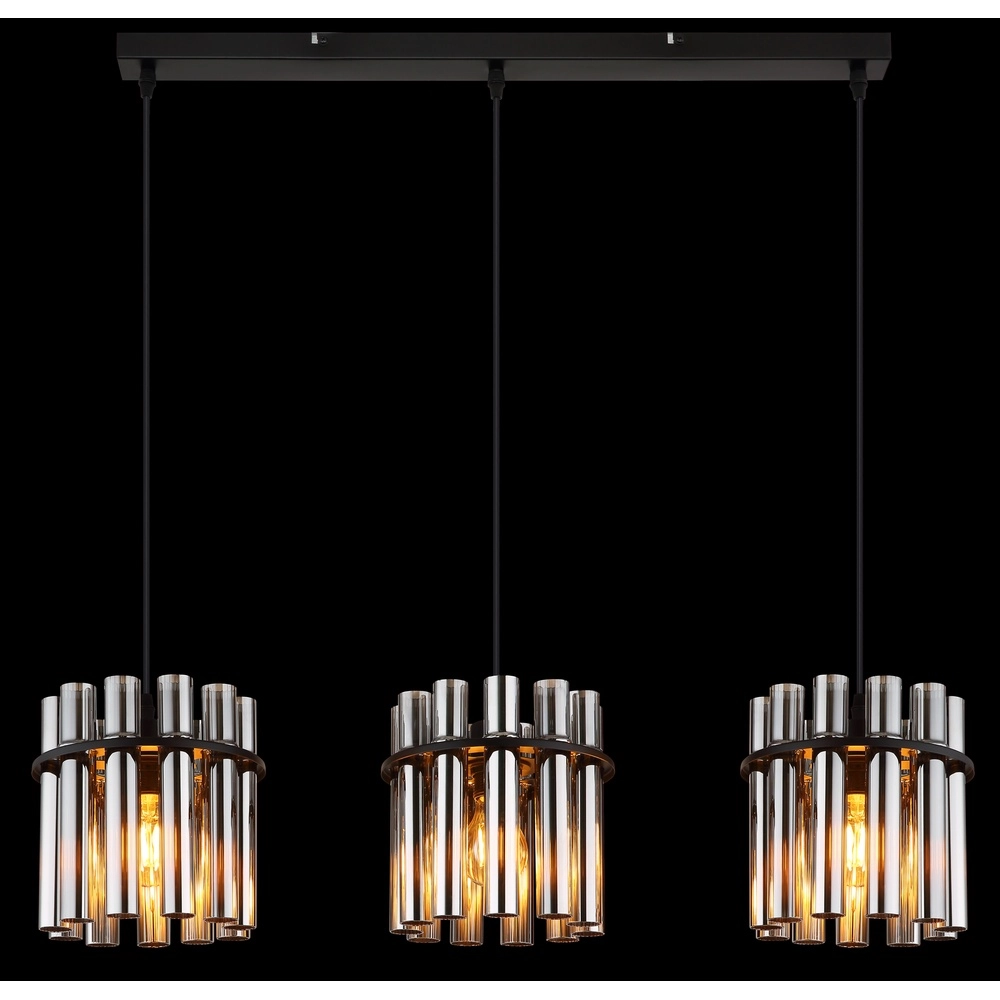 Lampe pendante à 3 lampes Gorley II noir avec des tiges en verre Globo 9007371589111