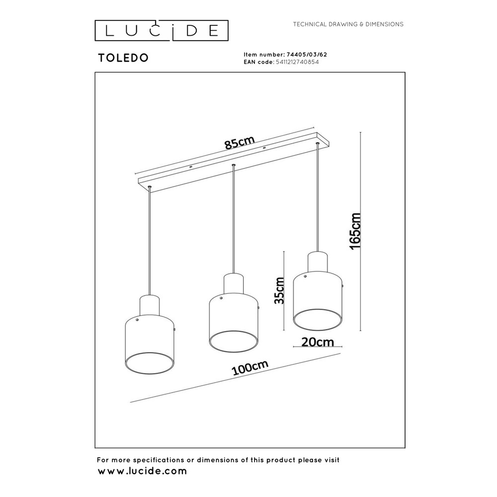Lampe suspendue Toledo Verre ambré à 3 lumières Lucide 5411212740854