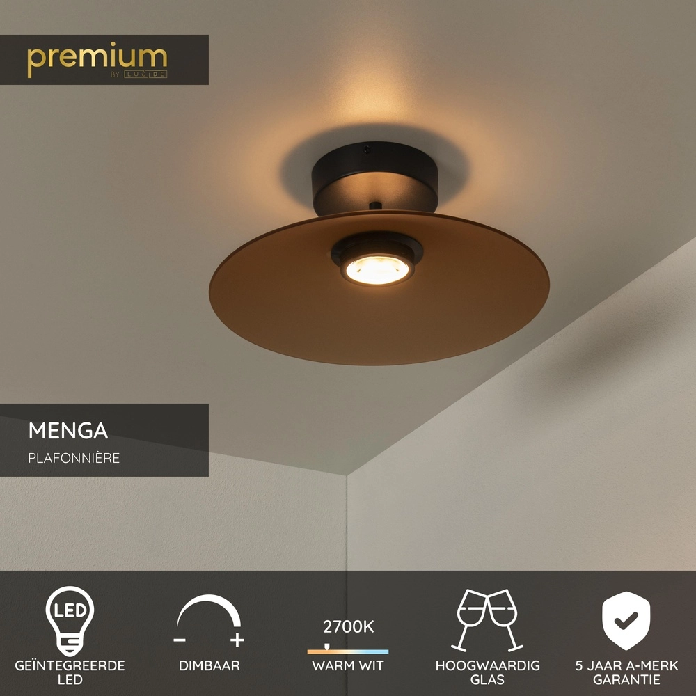 Lampe de plafond élégante Menga Ø verre ambré de 40 cm Premium by Lucide 5411212251220