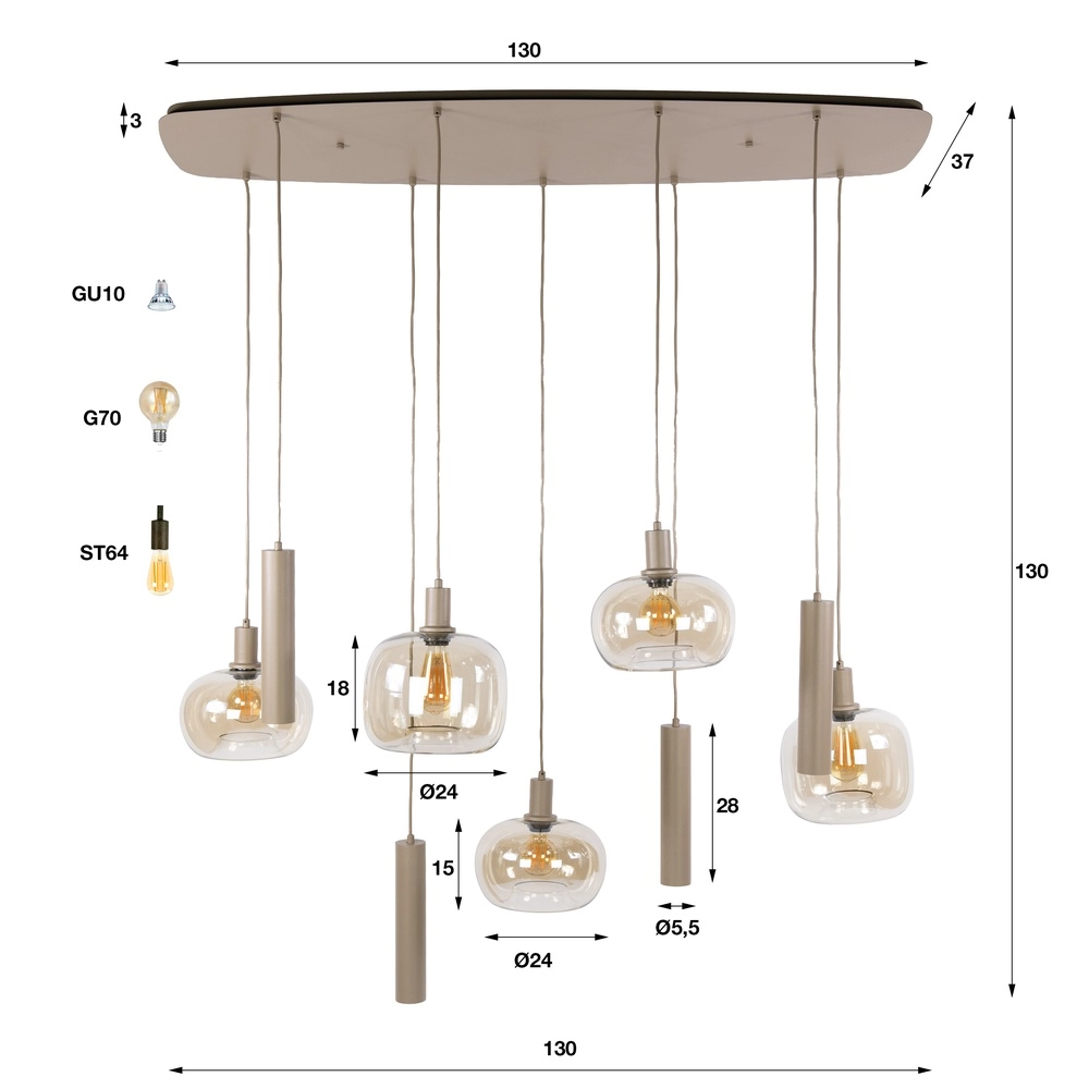 Lampe pendante moderne Serene Brun sable clair à 9 Lyora 8716803514829
