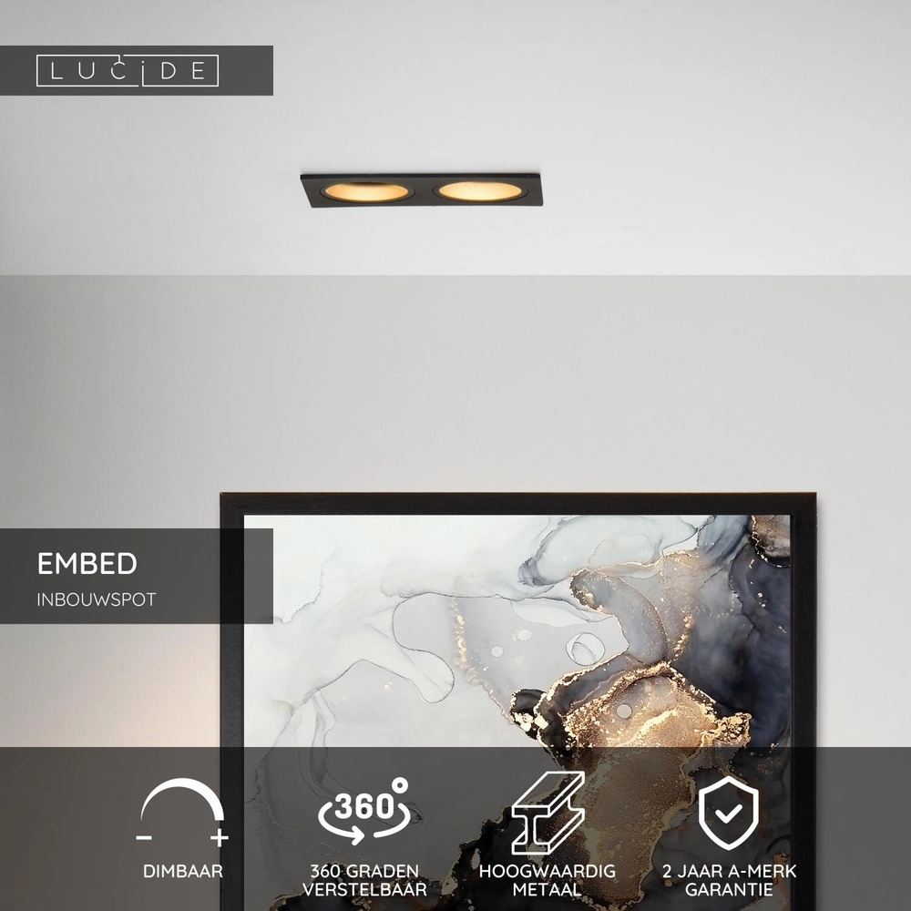 Projecteur rectangulaire encastré Embed Noir Lucide 5411212221261