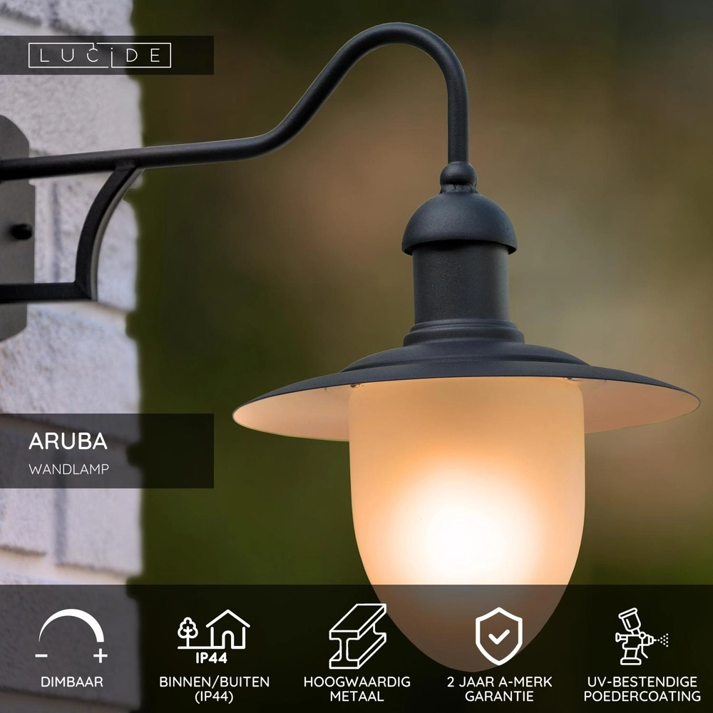 Lampe murale de campagne Aruba noir Ø 25cm Lucide 5411212113498