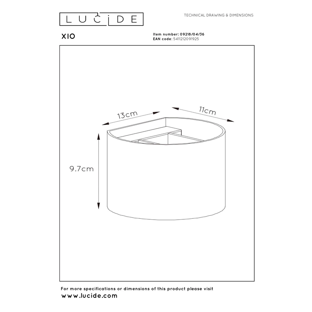 Tache de mur arrondi Xio 2700K gris Lucide 5411212091925