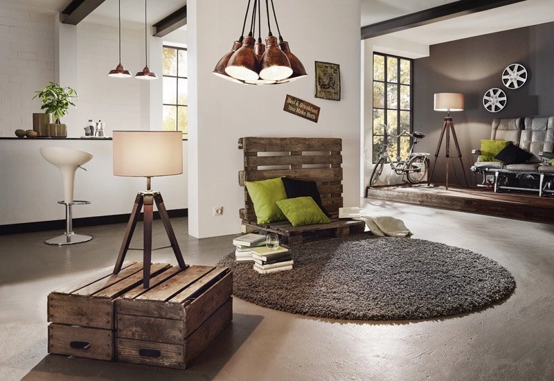 Lampadaire Lantada Trépied 106cm bois taupe Eglo 9002759441159