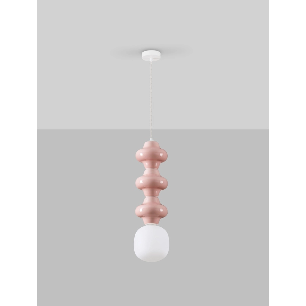 Suspension Clio L céramique rose avec verre blanc Lyora 5212017461339