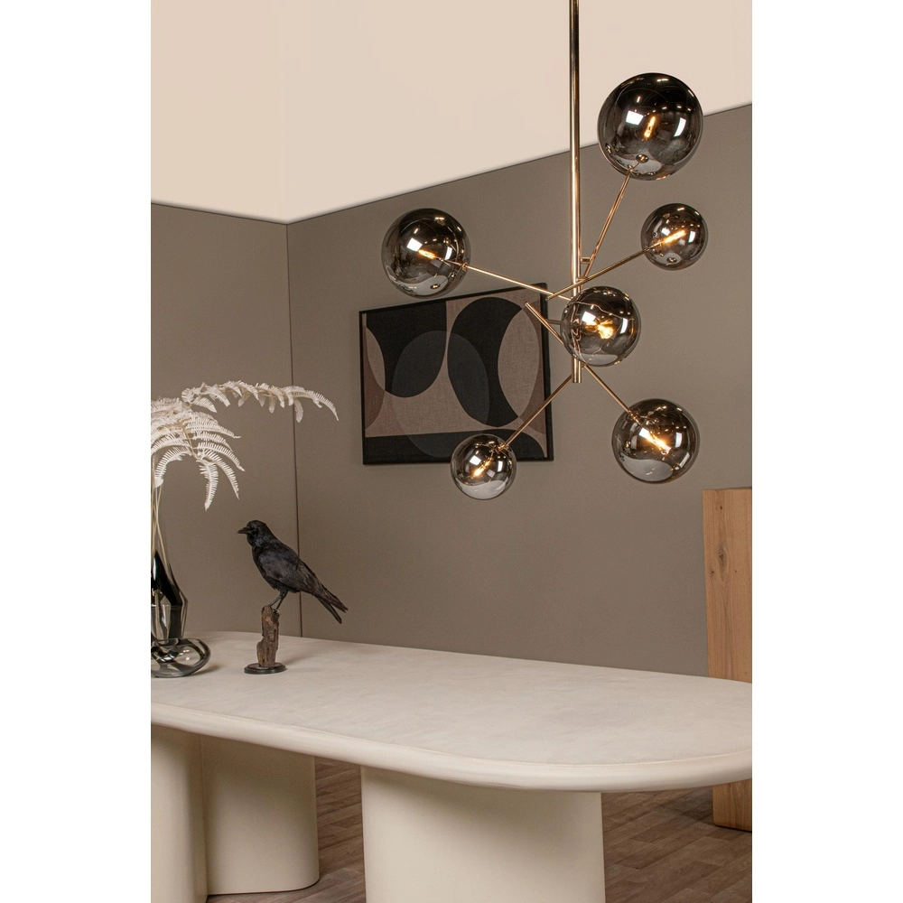 Lampe suspendue à 6 lampes Alara Or avec boules de fumée Lucide 5411212461025