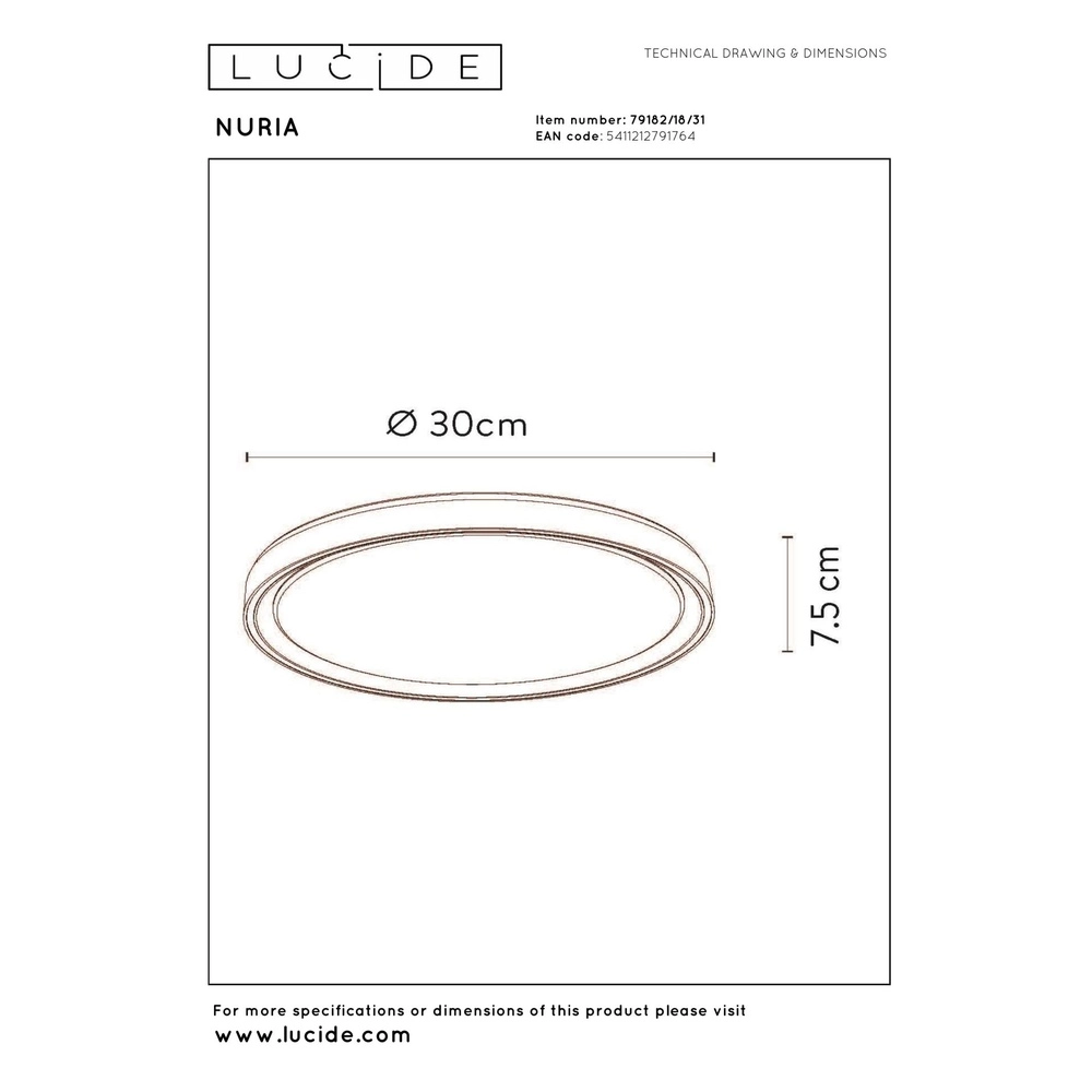 Éclairage de plafond Nuria Ø 30cm de blanc Lucide 5411212791764