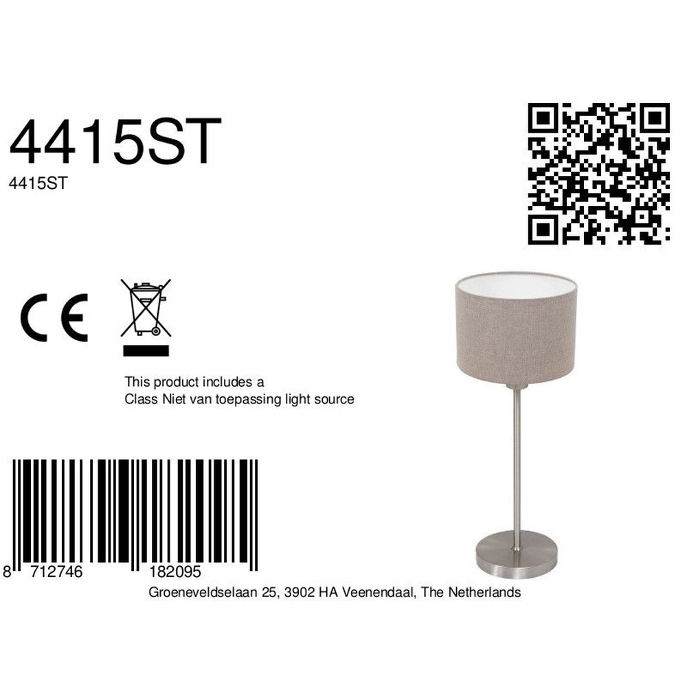 Lampe de table Noor avec capuchon gris Steinhauer 8712746182095