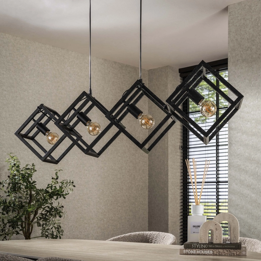 Lampe pendante moderne Cube 4x E27 - charbon de bois Lyora 8716803512771