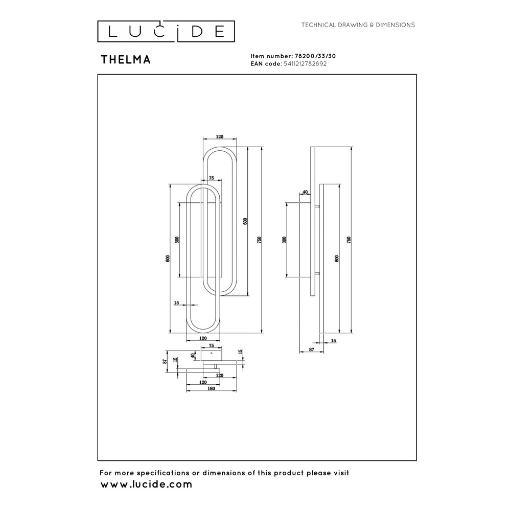 Lampe murale de conception Thelma ovale 75 cm Lucide 5411212782892