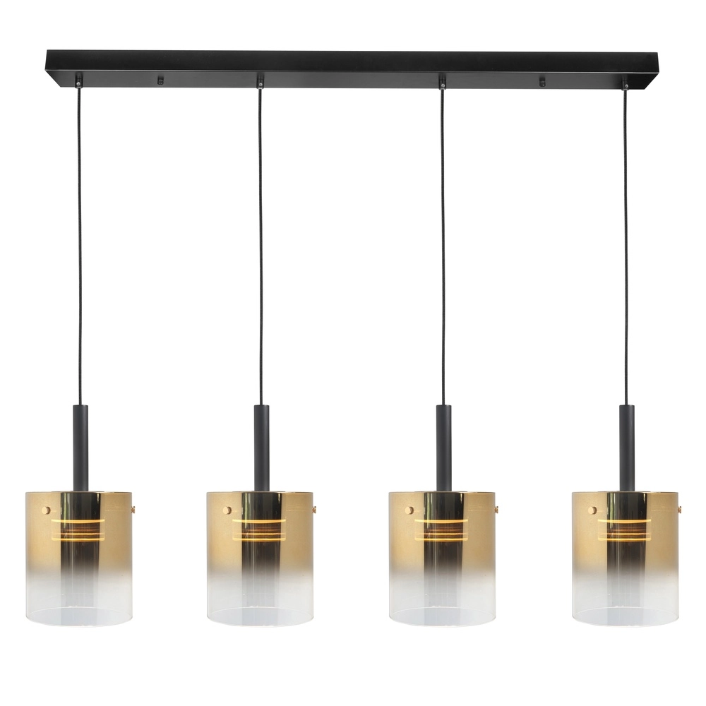 Suspension 4 lumières Salerno noir avec verre doré