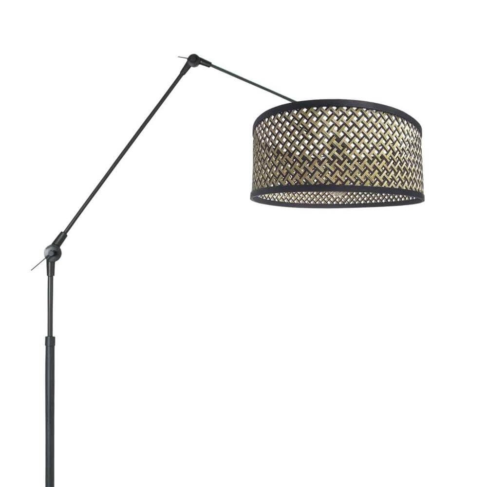 Lampadaire orientable Prestige Chic noir avec abat-jour en bambou Steinhauer 8712746172911
