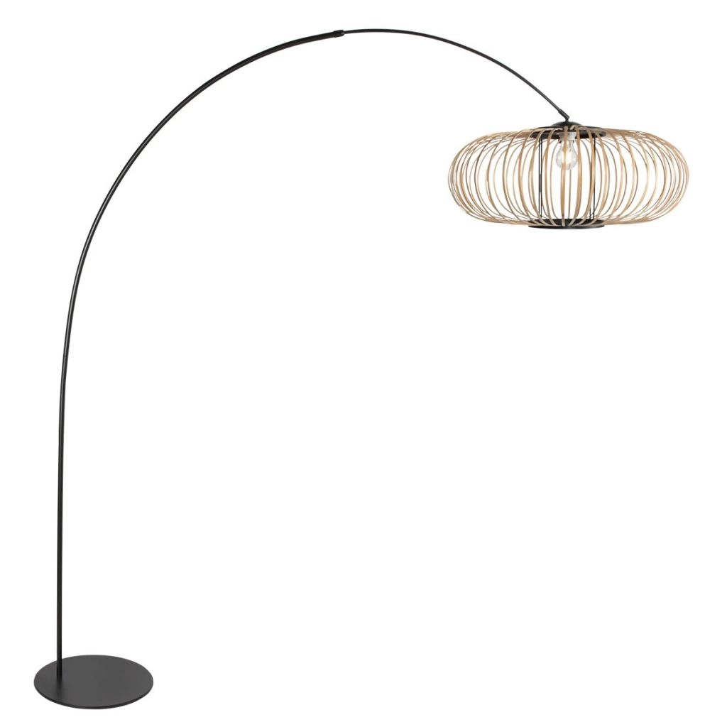 Noir de lampe à arc Curve avec une teinte en bambou Ø60 cm