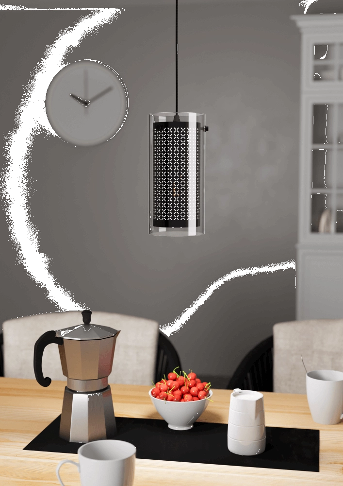 Lampe suspendue Pinto Textil 1 noir avec verre Eglo 9008606235681