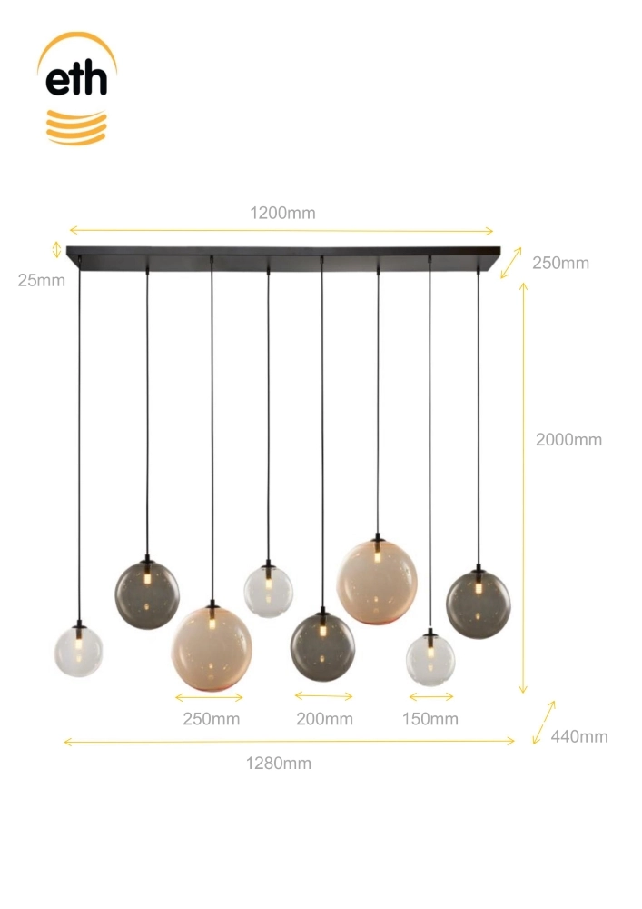 Lampe pendante de salle à manger Shelly 8 lumières ETH 8720195310068