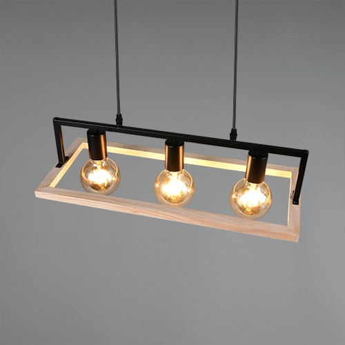 Lampe pendante de conception Bano noir avec bois Trio 4017807673364
