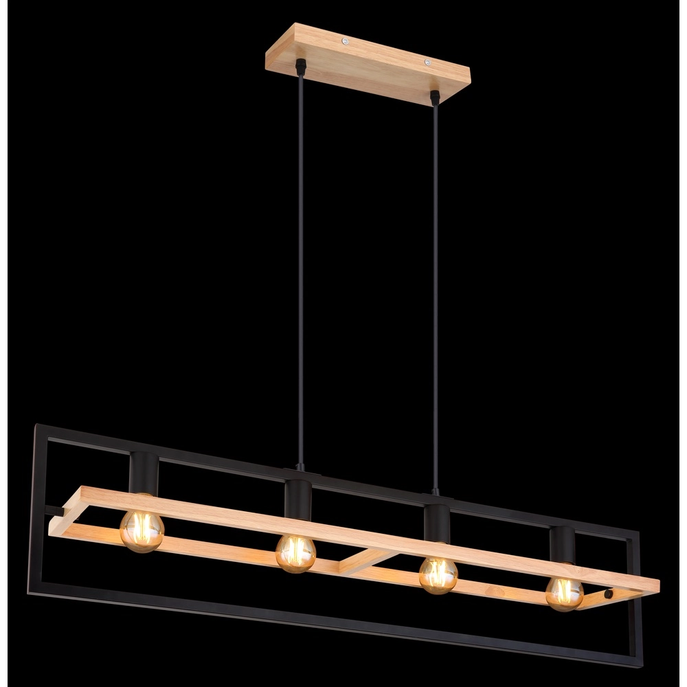 Lampe suspendue à 4 lumières Erica noir avec bois Globo 9007371433711