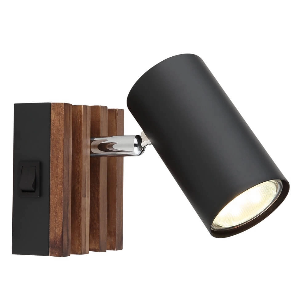 Plafonnier Kayden Single noir avec bois Plafonnier Kayden Single noir avec bois