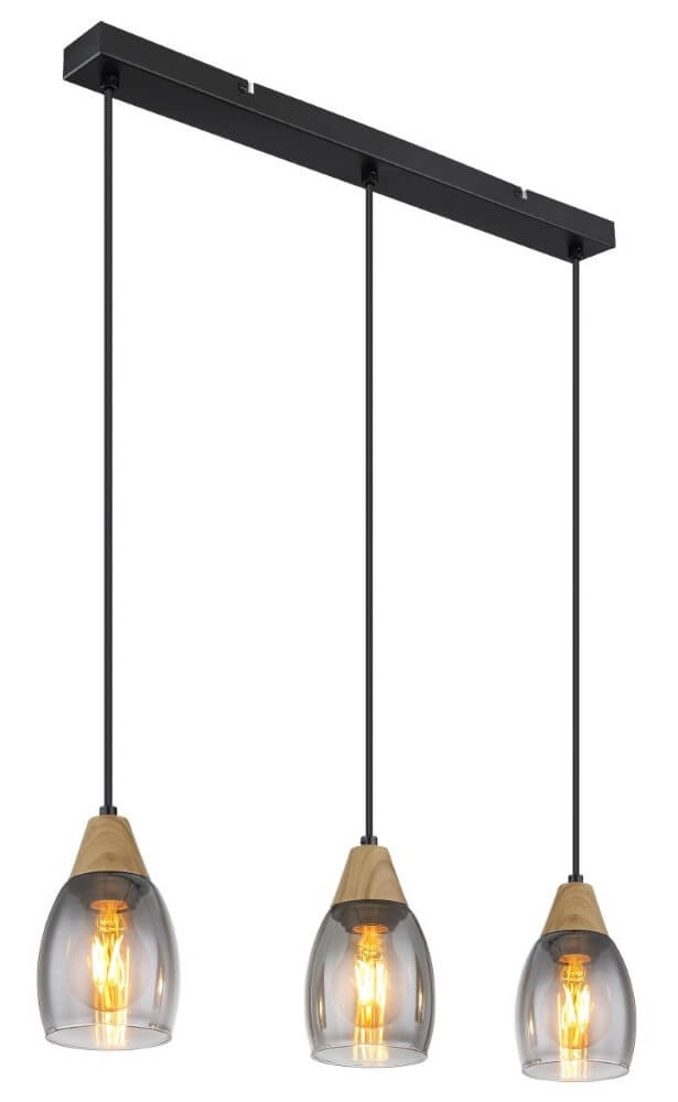 Lampe suspendue 3 lumières Reid verre de fumée Lampe suspendue 3 lumières Reid verre de fumée