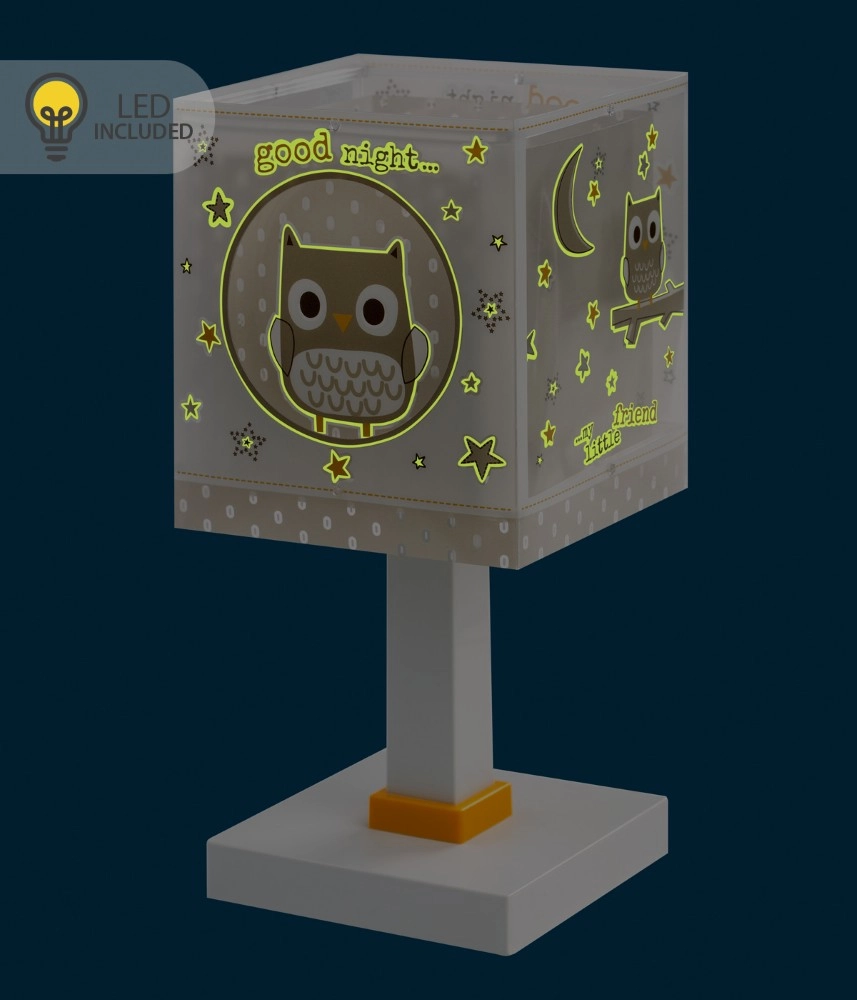 Lampe de table pour chambre d’enfant Goodnight Hibou blanc avec gris Dalber 8420406002477