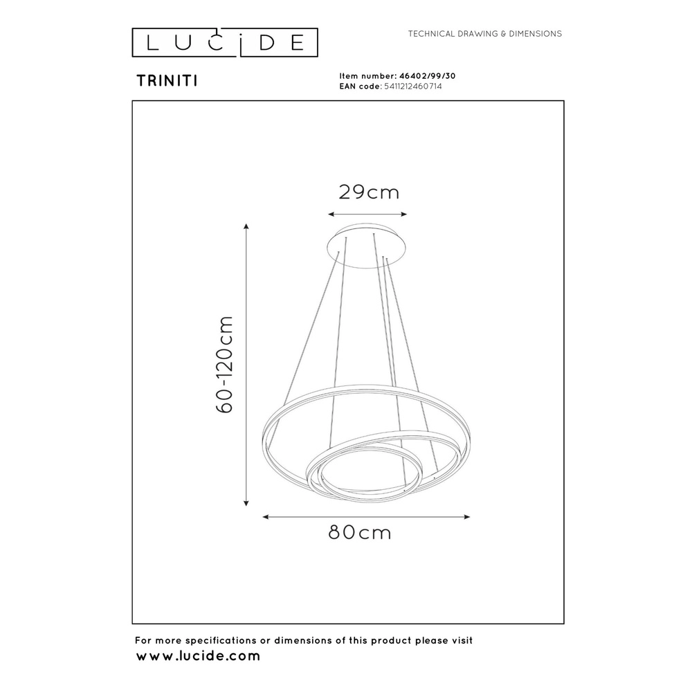 Lampe pendante moderne Triniti Noir dimmable Lucide 5411212460714
